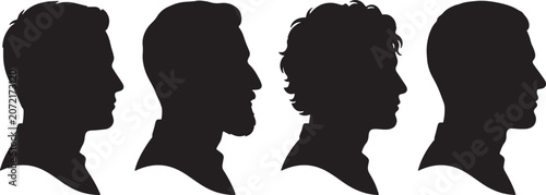 Photos Silhouette series of four side profile heads in black, minimalist flat style als