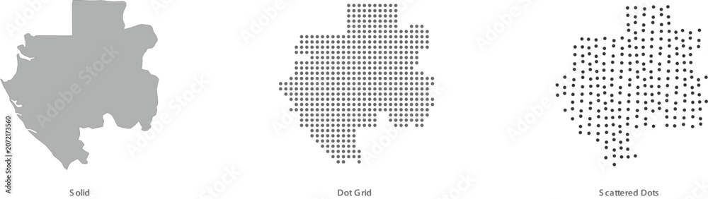Obraz premium Set of gabon map silhouettes in solid, dot grid, and scattered dots styles