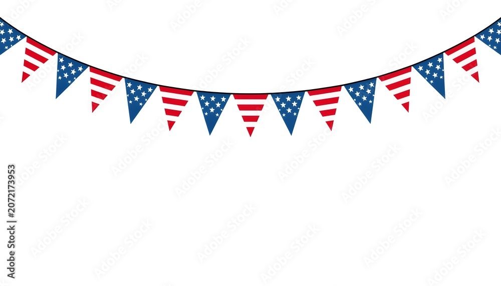 Obraz premium Colorful Triangle Bunting Flags Decoration in Red White and Blue Pattern