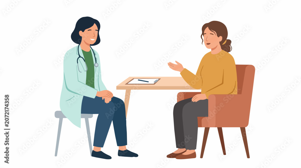 Fototapeta premium Doctor and patient discussing health concerns during a medical consultation in a modern clinic setting