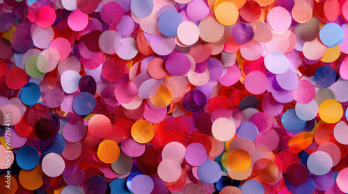 Colorful and lively confetti fills frame, creating vibrant and festive atmosphere. Perfect for celebrations and joyful events