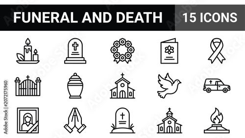 Bild auf Leinwand Funeral and Death Icons Set: Mourning, Remembrance, and Grief Symbols
