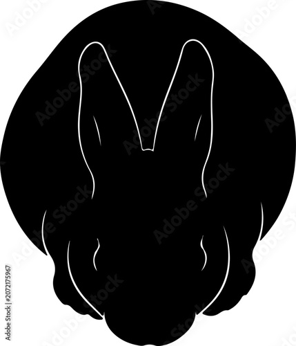 Sleek black silhouette illustration of a rabbit from a top-down perspective, capturing its distinctive ear shape in a graphic style