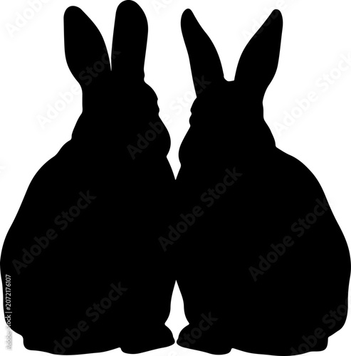 Black Silhouette Illustration of Two Cute Sitting Rabbits Isolated on a Clean White Background