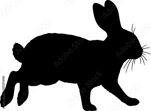 Black Silhouette of a Running Rabbit Isolated on a White Background for Seasonal Graphic Design
