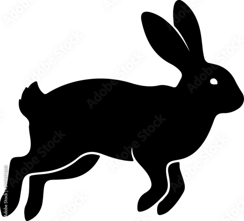 Jumping rabbit silhouette black bunny icon side view leap pose for logo or graphic design element