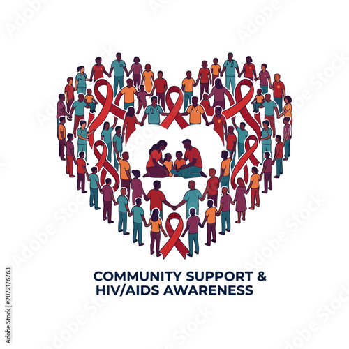 HIV awareness, community support, red ribbon, vector icons, health symbols, medical awareness
