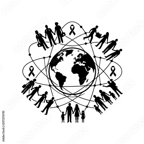 Global Support Network, World Community, Unity Silhouette, Social Connection, Earth Awareness