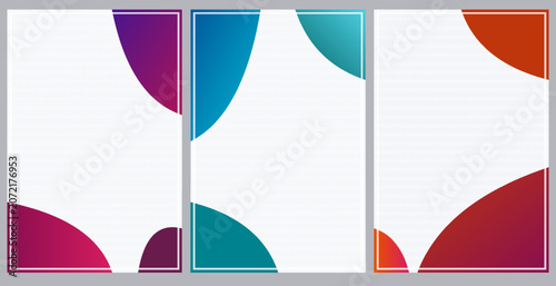 Abstract geometric brochure templates with colorful fluid shapes and dotted grid background patterns