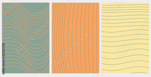 Abstract geometric background set with wavy and straight line patterns in vector format