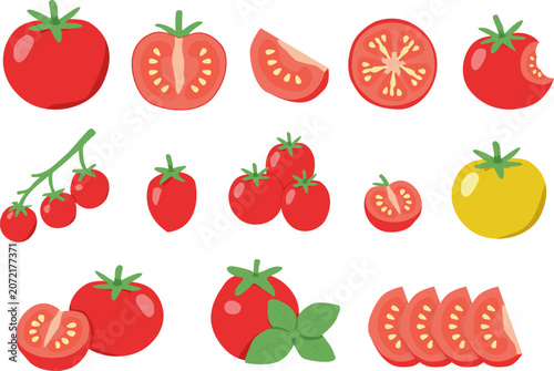 Hand Drawn Tomato Clipart Set, Cherry Tomato Vegetable Illustration Bundle, Fresh Kitchen Food PNG Collection