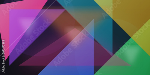 Abstract geometric background with overlapping colorful triangles and transparent layers for digital design