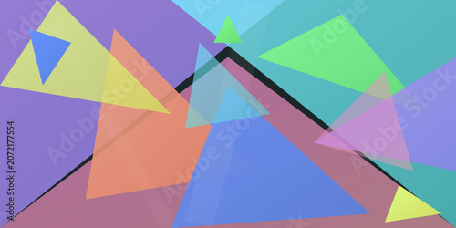 Abstract geometric background with overlapping colorful triangles and transparent shapes in vector illustration