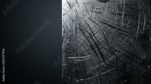 Grungy scratched metal surface with dark negative space