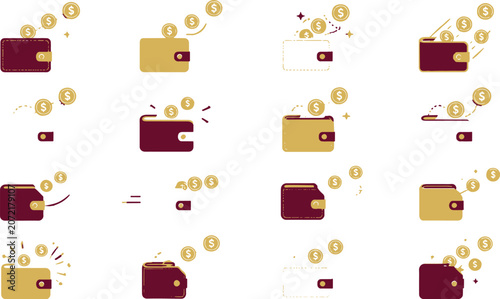 Vászonkép Collection of wallets with money flying out.
