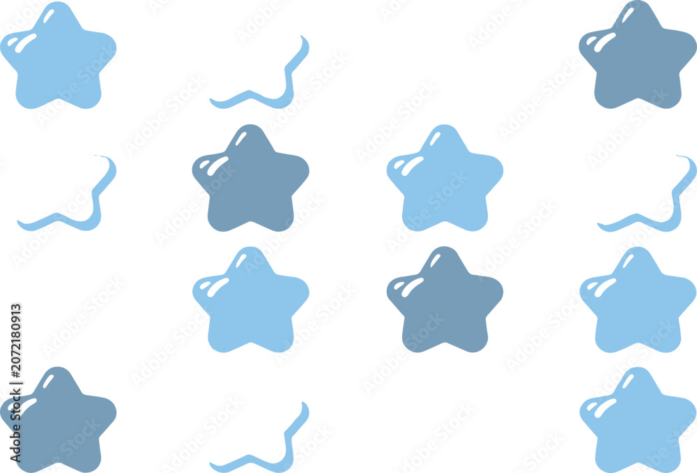 Fototapeta premium Blue star shapes and wavy lines on.