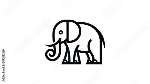 Minimalist black line art elephant illustration.