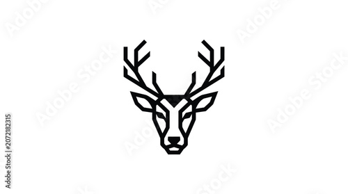 Minimalist black and white deer head logo design.