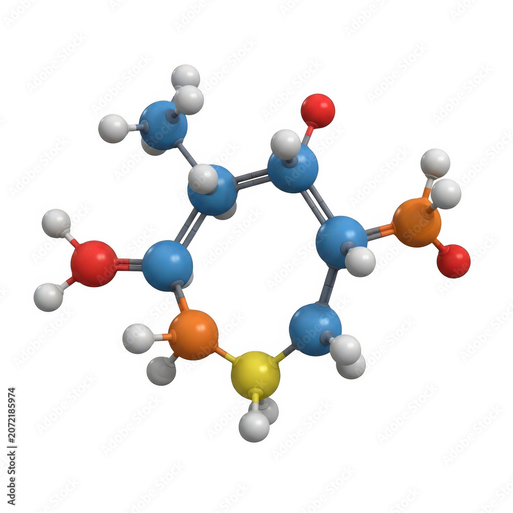 Obraz premium Colorful molecular model of a complex organic compound structure isolated on transparent background