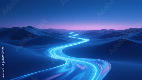 Glowing river through twilight dunes