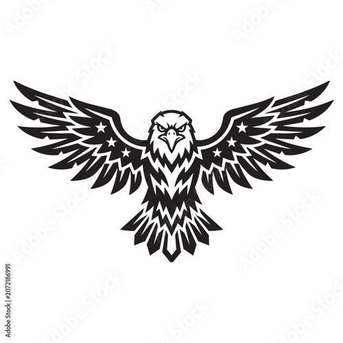 American bald eagle with spread wings and stars graphic  vector illustration