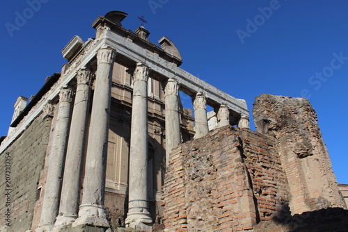 ROME, ITALY - JUNE 5, 2016: Scenic view of the Roman Forum surroundings with ancient ruins