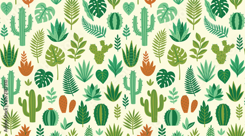 Foto Vibrant vector graphic illustration featuring a seamless pattern of various trop