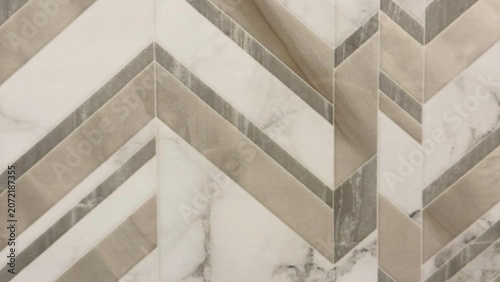 Canvas Print Geometric Marble Tile Texture with Modern Beige and White Chevron Pattern Luxury