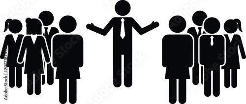 Businessman leading a diverse group of people in a professional setting