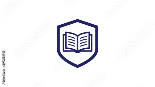 Open book icon inside a shield emblem design.