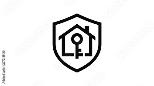 Shield icon with house and gender symbol design.