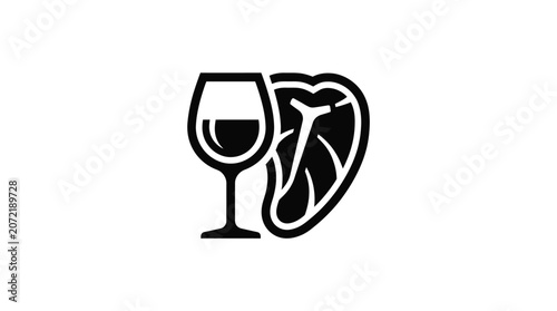 Wine glass and steak icon illustration.