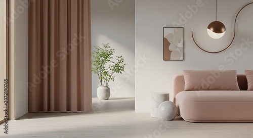 Modern living room interior with pink accents and sofa furniture