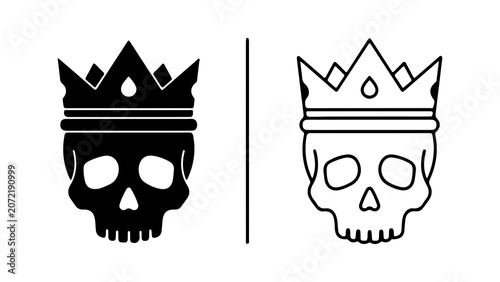 Tableau sur toile Black and White Skull with Crown Vector Set