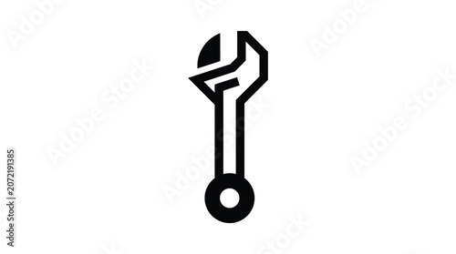 Minimalist black wrench icon on white background.