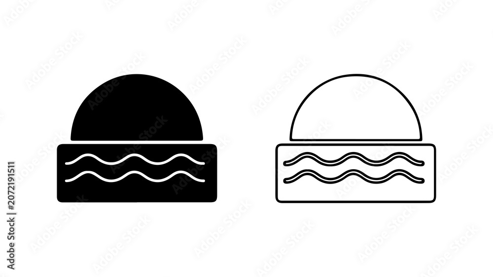 Fototapeta premium Minimalist Sunset Over Ocean Wave Icon Set