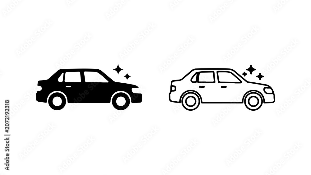Fototapeta premium Clean Car Wash Service Vector Icon Set