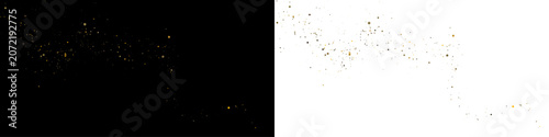 Schilderij op canvas Luxury golden sparkle confetti frame with copy space, glowing dust particles and abstract festive composition for elegant celebration background use