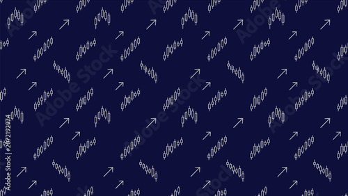 Stock market financial analytics chart and upward growth progress arrows line art seamless pattern.