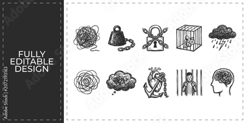 Obraz na plátně Weather forecast and natural phenomena hand drawn icons including rain clouds st