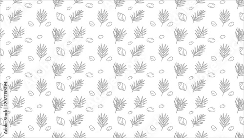 Tropical forest fern leaves botanical line art seamless pattern for organic cosmetic packaging.
