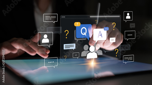 Obraz na płótnie Interactive Online Q and A Session with Digital Communication Icons Displayed in a Virtual Environment for Engaging User Experience