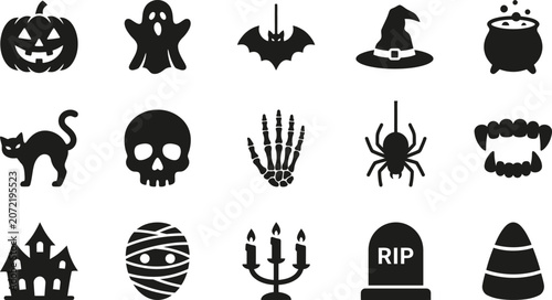 Halloween icons set black silhouettes