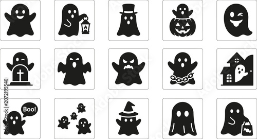 Halloween ghost icon set spooky characters and elements for seasonal design