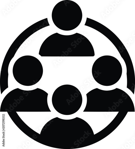 Silhouette vector of people connected in a circular group design