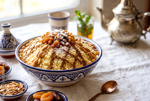 Sweet Moroccan seffa couscous with butter and cinnamon