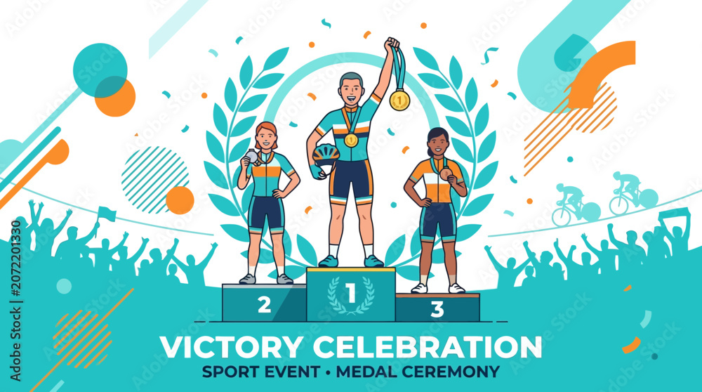 Obraz premium Exciting Victory Celebration Podium Sport Event Medal Ceremony Crowd Cheers