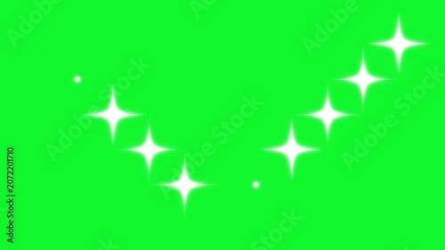 Bright cartoon star flash animation featuring glowing white rays, sparkling glitter dust and playful doodle twinkle effects on green screen bakground. 4k