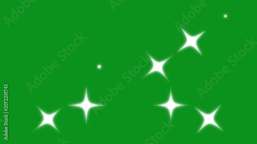 Shiny star glow animation with white sparkling particles, magical light flares and soft blinking doodle stars creating a festive visual effect on green screen background. 4k