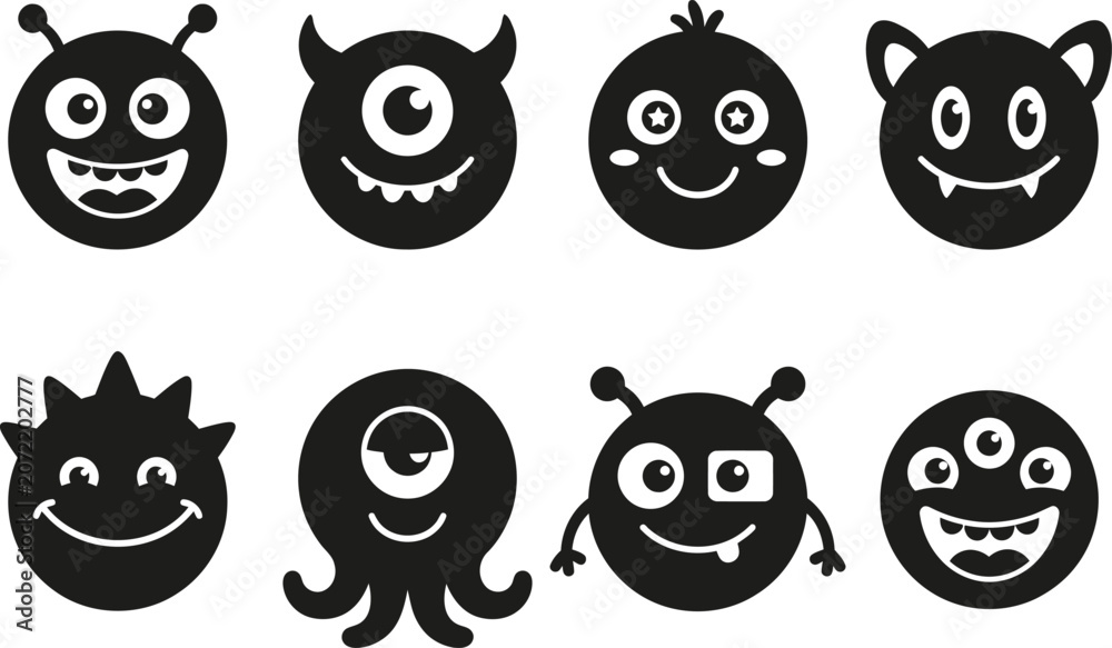 Obraz premium Black silhouette monster faces vector collection for halloween